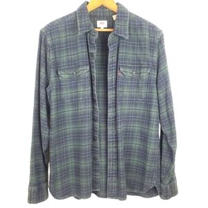 Men's Levi's Red Tag Flannel shirt. Blue Green plaid. LG